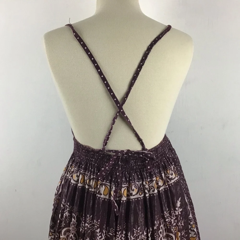 Y2k babydoll Crisscross spaghetti strap halter top lined cotton maxi dress. Sz L